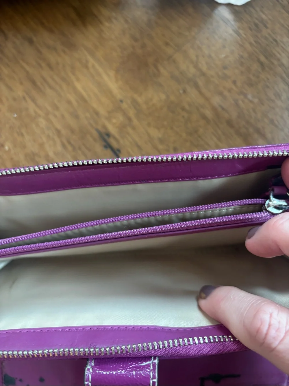 Coach Signature Canvas Purple Stripe Accordion Zip Around Wallet